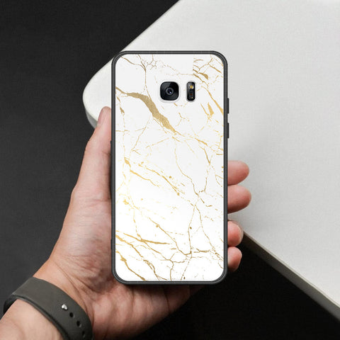 Samsung Galaxy S7 Edge Cover - White Marble Series 2 - HQ Ultra Shine Premium Infinity Glass Soft Silicon Borders Case