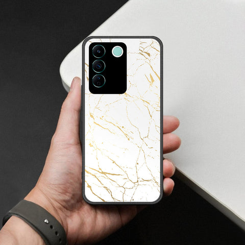 Vivo V27e Cover - White Marble Series 2 - HQ Ultra Shine Premium Infinity Glass Soft Silicon Borders Case