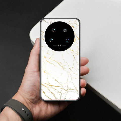 Xiaomi 14 Ultra Cover - White Marble Series 2 - HQ Ultra Shine Premium Infinity Glass Soft Silicon Borders Case