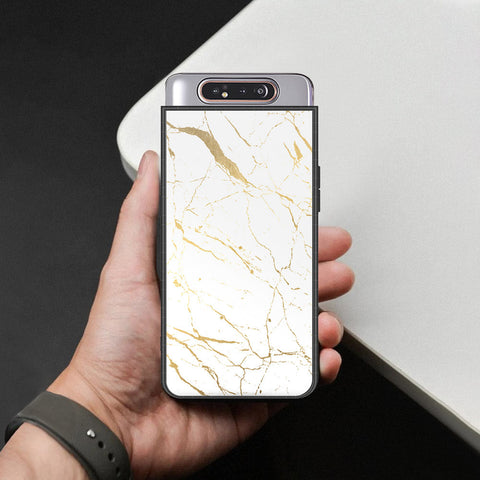 Samsung Galaxy A90 Cover - White Marble Series 2 - HQ Ultra Shine Premium Infinity Glass Soft Silicon Borders Case
