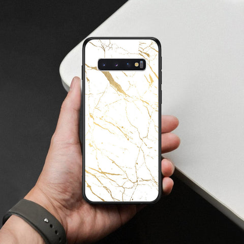 Samsung Galaxy S10 Cover - White Marble Series 2 - HQ Ultra Shine Premium Infinity Glass Soft Silicon Borders Case