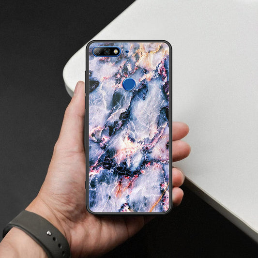 Huawei Honor 7C Cover - Colorful Marble Series - HQ Ultra Shine Premium Infinity Glass Soft Silicon Borders Case