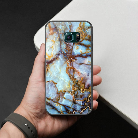 Samsung Galaxy S6 Edge Cover - Colorful Marble Series - HQ Ultra Shine Premium Infinity Glass Soft Silicon Borders Case