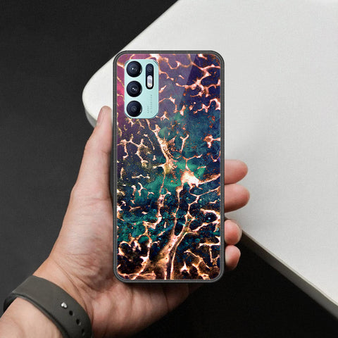 Oppo Reno 6 Cover - Colorful Marble Series - HQ Ultra Shine Premium Infinity Glass Soft Silicon Borders Case