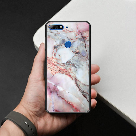 Huawei Y7 2018 Cover - Colorful Marble Series - HQ Ultra Shine Premium Infinity Glass Soft Silicon Borders Case