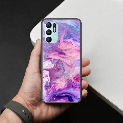 Oppo Reno 6 Cover - Colorful Marble Series - HQ Ultra Shine Premium Infinity Glass Soft Silicon Borders Case