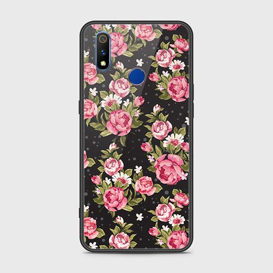 Realme 3 Cover - Floral Series - HQ Ultra Shine Premium Infinity Glass Soft Silicon Borders Case (Fast Delivery)