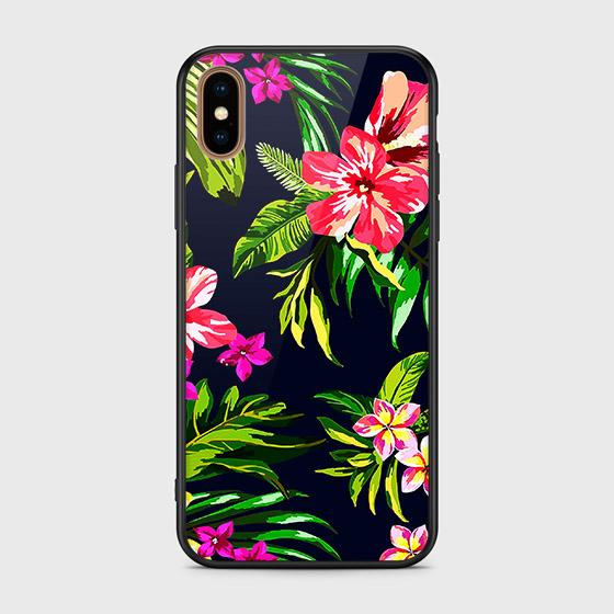 iPhone XS Max Cover - Floral Series - D390  - HQ Ultra Shine Premium Infinity Glass Soft Silicon Borders Case ( Fast Delivery )