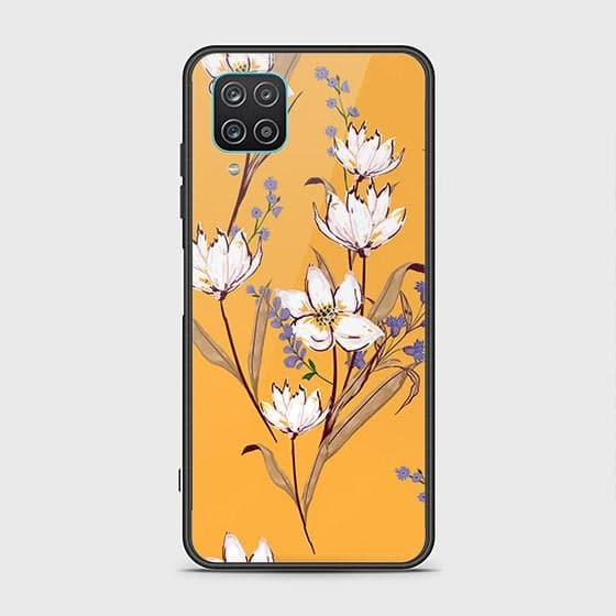Samsung Galaxy A12 Cover - Floral Series - D28 - HQ Ultra Shine Premium Infinity Glass Soft Silicon Borders Case ( Fast Delivery )