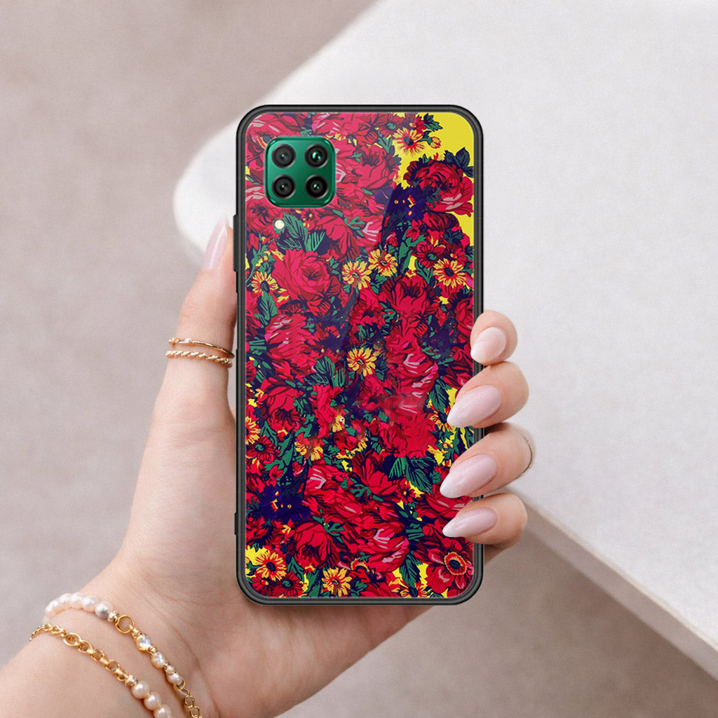 Huawei P40 lite Cover - Floral Series - HQ Ultra Shine Premium Infinity Glass Soft Silicon Borders Case