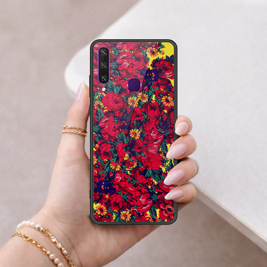 Huawei Y6p Cover - Floral Series - HQ Ultra Shine Premium Infinity Glass Soft Silicon Borders Case