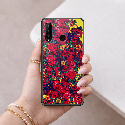 Huawei P30 lite Cover - Floral Series - HQ Ultra Shine Premium Infinity Glass Soft Silicon Borders Case