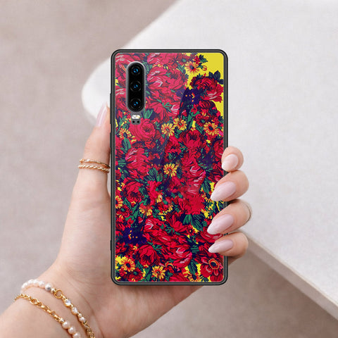 Huawei P30 Cover - Floral Series - HQ Ultra Shine Premium Infinity Glass Soft Silicon Borders Case