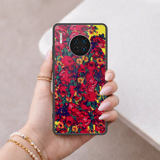 Huawei Mate 30 Cover - Floral Series - HQ Ultra Shine Premium Infinity Glass Soft Silicon Borders Case