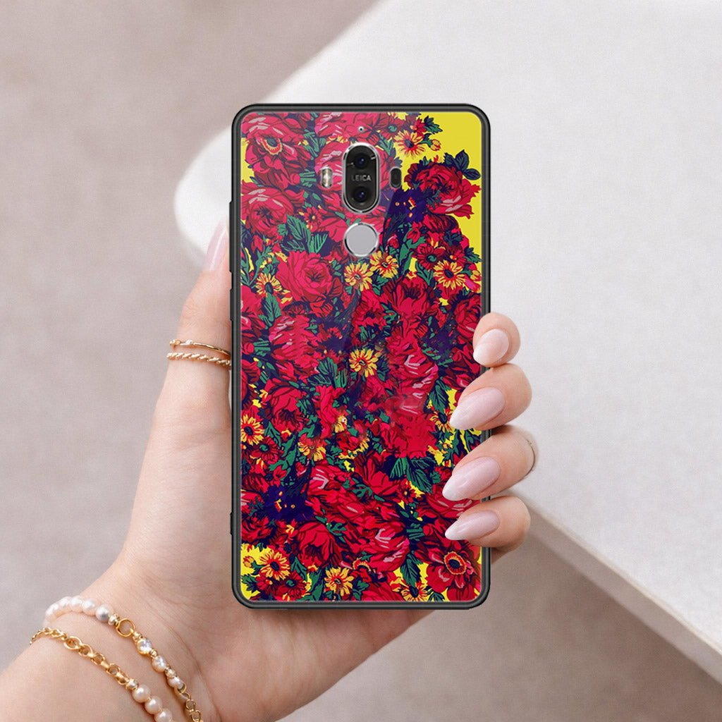 Huawei Mate 9 Cover - Floral Series - HQ Ultra Shine Premium Infinity Glass Soft Silicon Borders Case