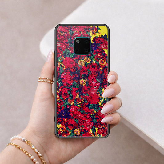 Huawei Mate 20 Pro Cover - Floral Series - HQ Ultra Shine Premium Infinity Glass Soft Silicon Borders Case