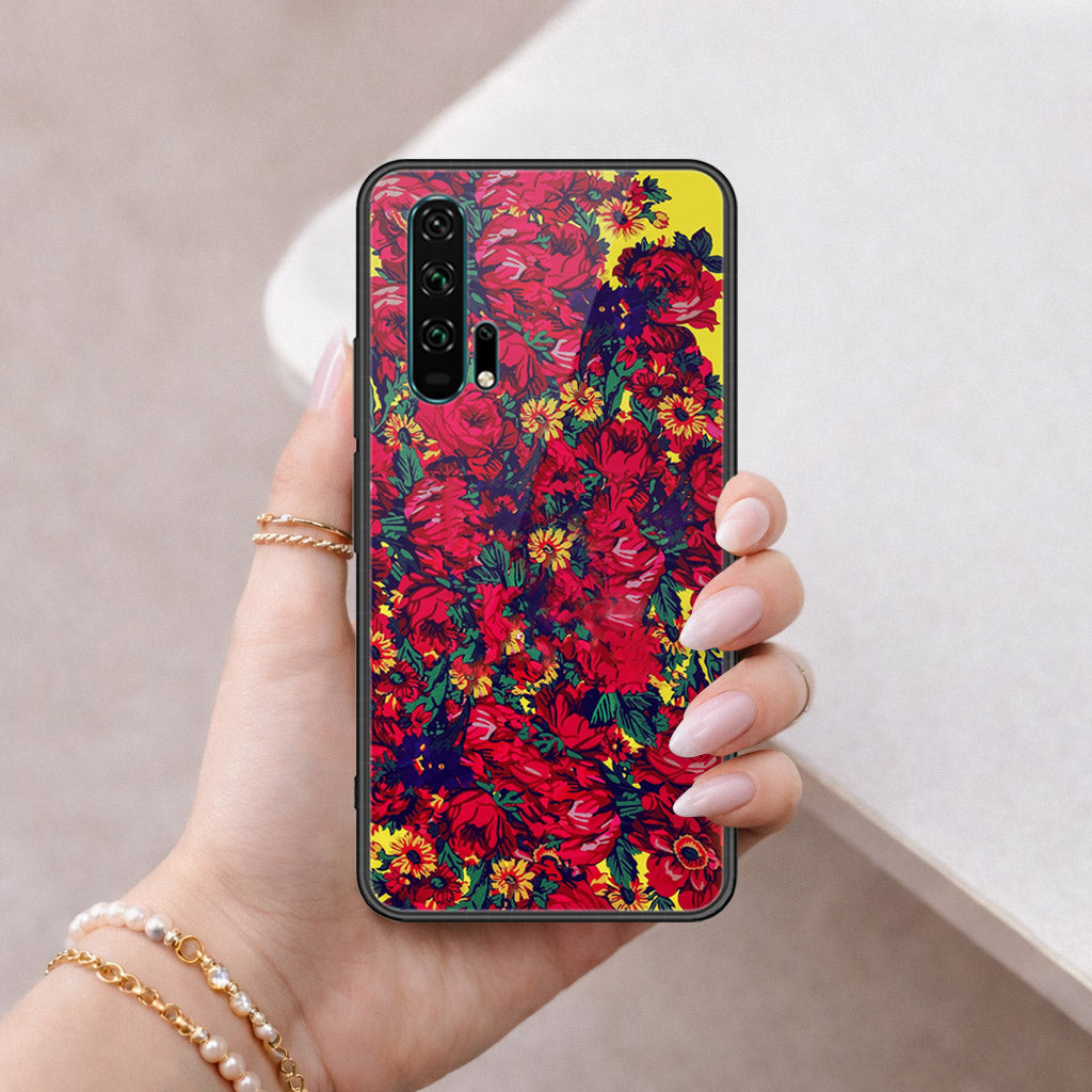 Honor 20 Pro Cover - Floral Series - HQ Ultra Shine Premium Infinity Glass Soft Silicon Borders Case