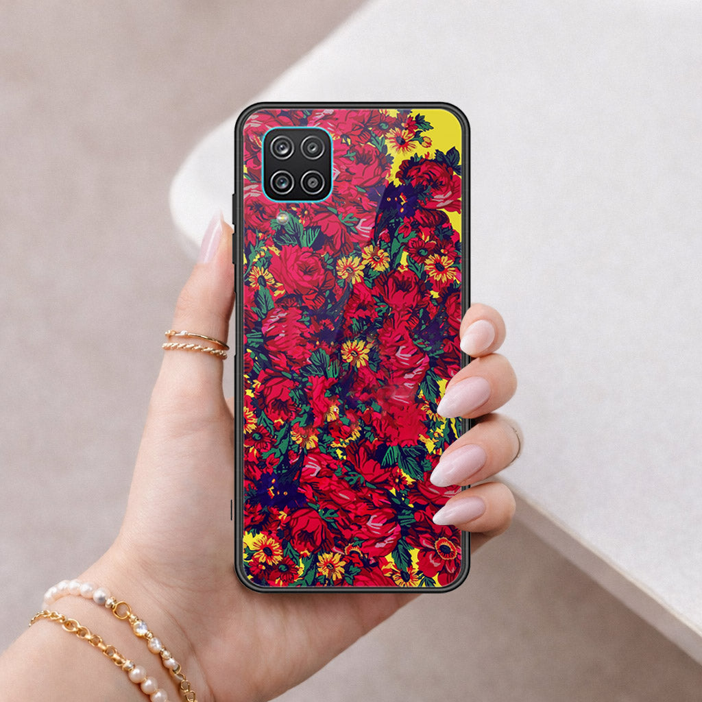 Samsung Galaxy A12 Cover - Floral Series - HQ Ultra Shine Premium Infinity Glass Soft Silicon Borders Case