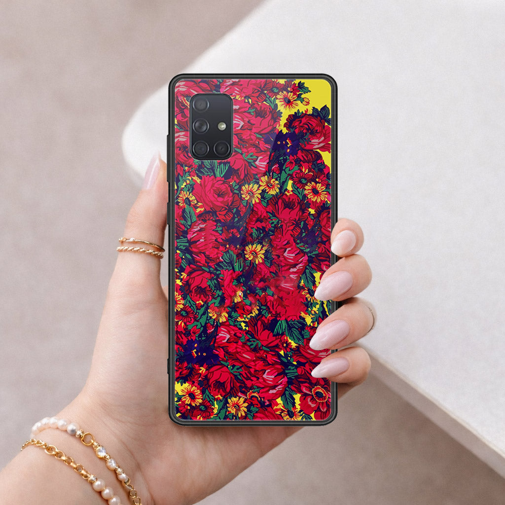 Samsung Galaxy A71 Cover - Floral Series - HQ Ultra Shine Premium Infinity Glass Soft Silicon Borders Case