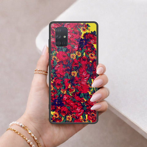 Samsung Galaxy A71 Cover - Floral Series - HQ Ultra Shine Premium Infinity Glass Soft Silicon Borders Case