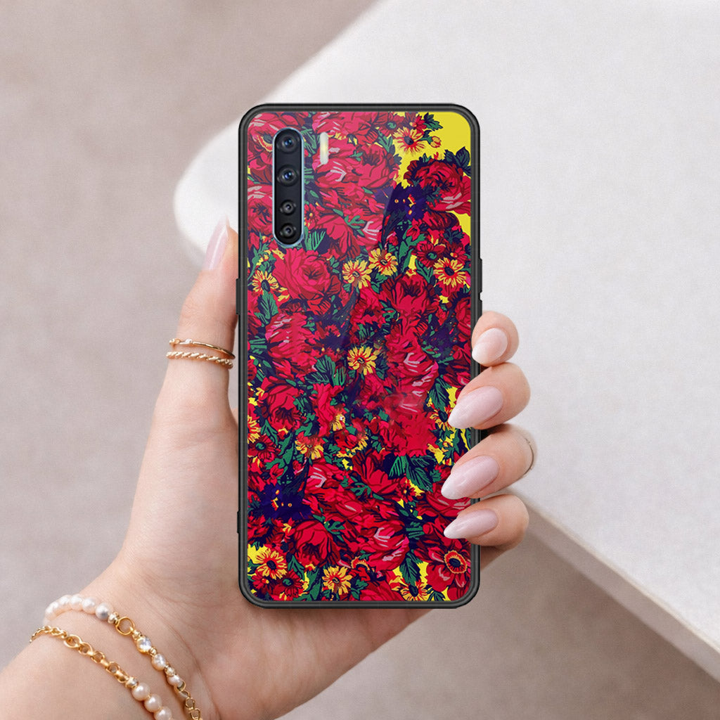 Oppo F15 Cover - Floral Series - HQ Ultra Shine Premium Infinity Glass Soft Silicon Borders Case