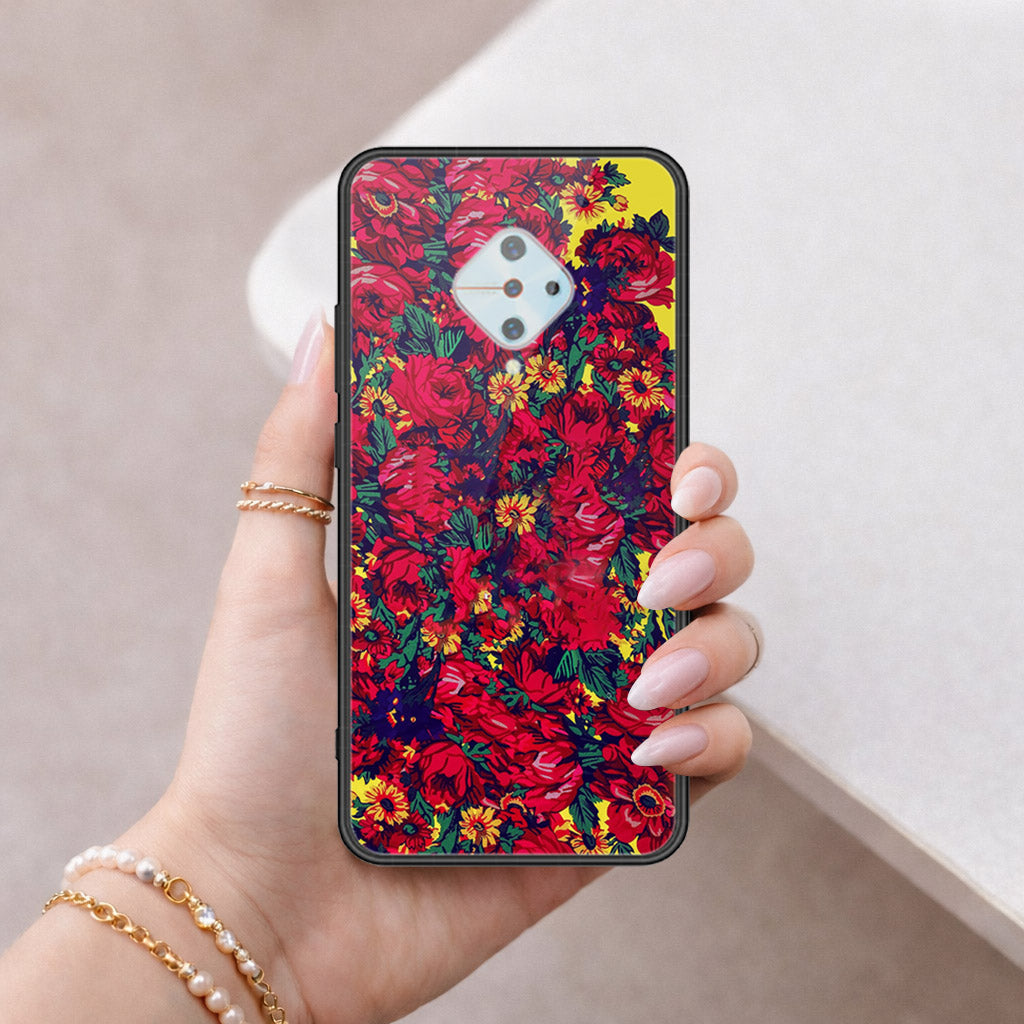 Vivo Y51 (2020 September) Cover - Floral Series - HQ Ultra Shine Premium Infinity Glass Soft Silicon Borders Case