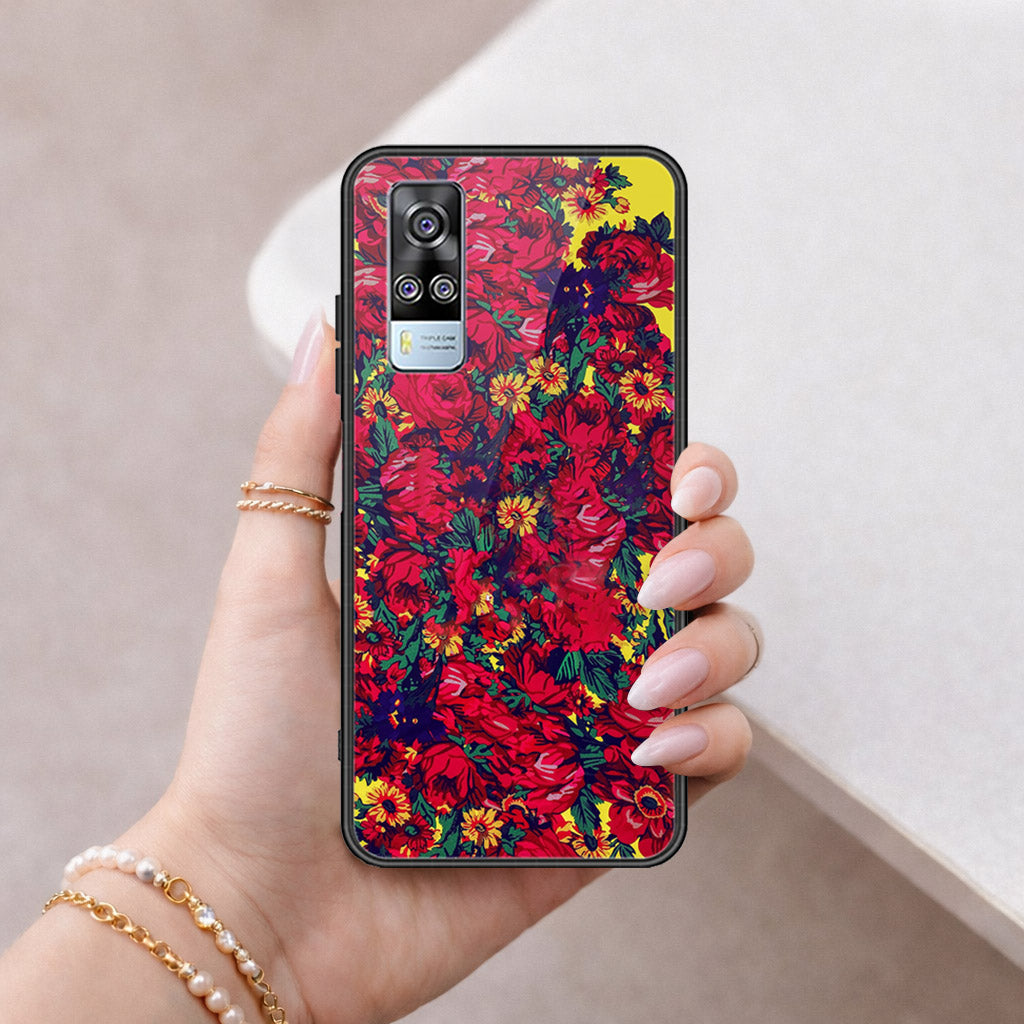 Vivo Y33 Cover - Floral Series - HQ Ultra Shine Premium Infinity Glass Soft Silicon Borders Case