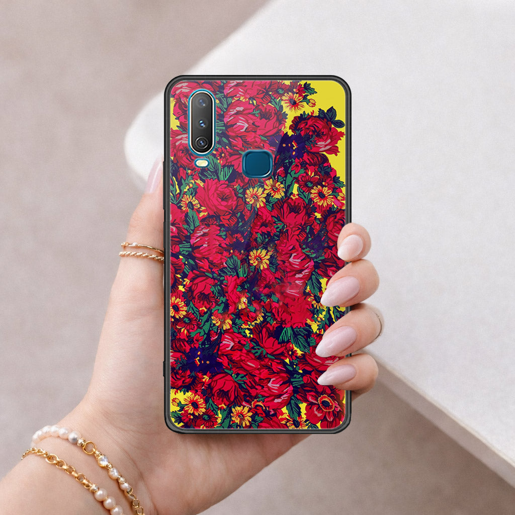 Vivo Y17 Cover - Floral Series - HQ Ultra Shine Premium Infinity Glass Soft Silicon Borders Case