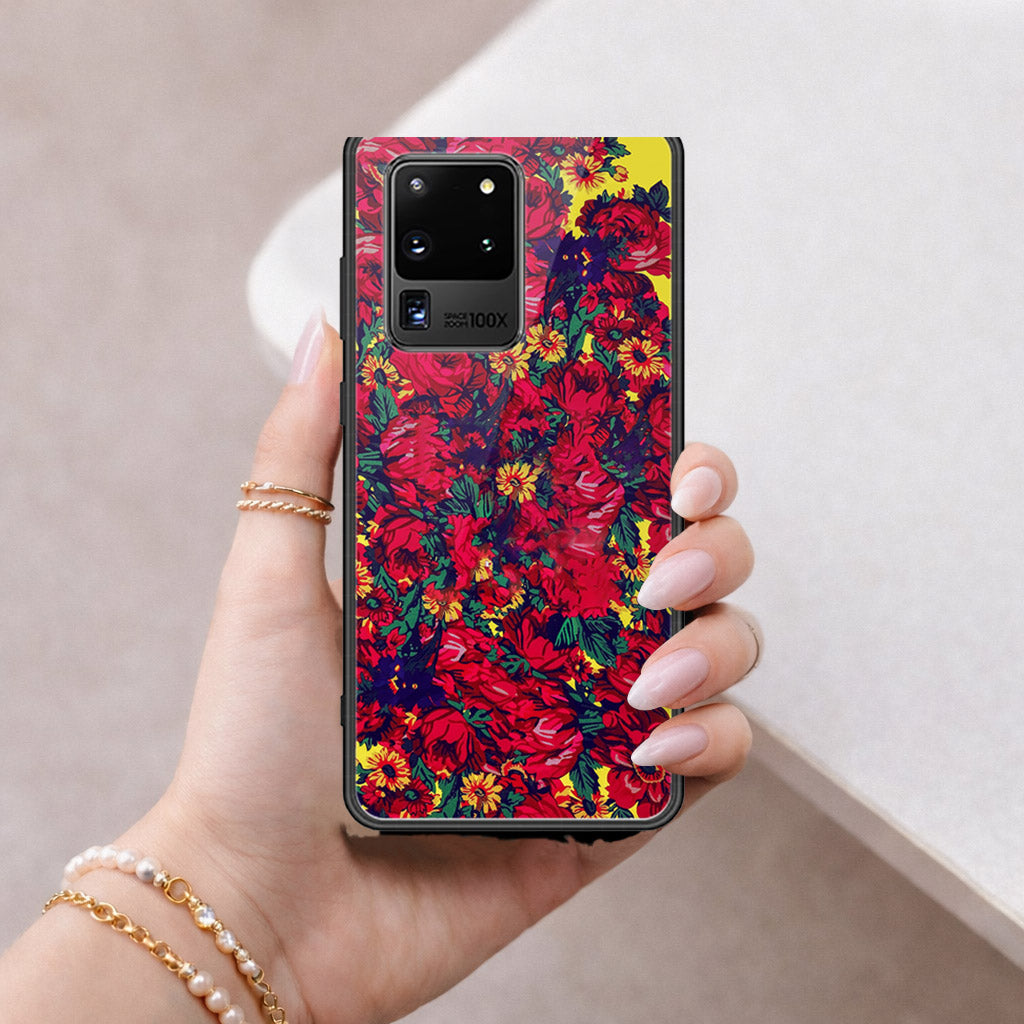 Samsung Galaxy S20 Ultra Cover - Floral Series - HQ Ultra Shine Premium Infinity Glass Soft Silicon Borders Case