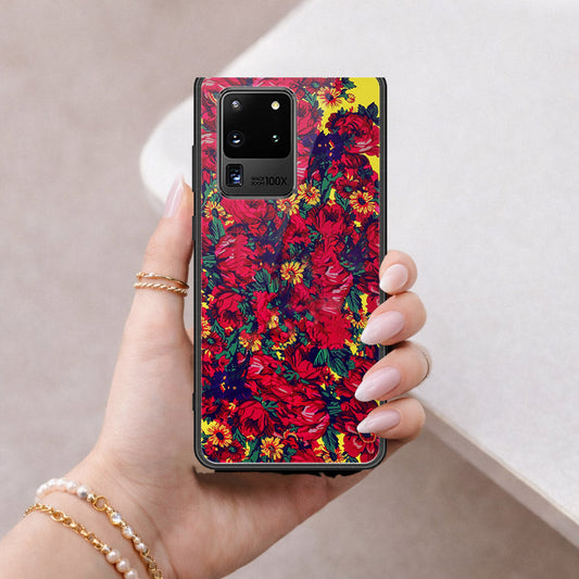Samsung Galaxy S20 Ultra Cover - Floral Series - HQ Ultra Shine Premium Infinity Glass Soft Silicon Borders Case