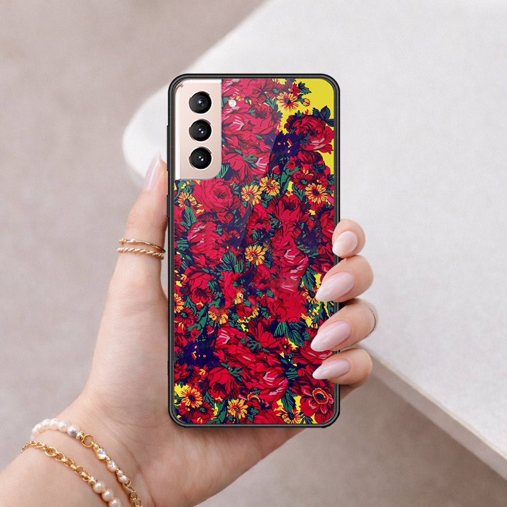 Samsung Galaxy S21 5G Cover - Floral Series - HQ Ultra Shine Premium Infinity Glass Soft Silicon Borders Case