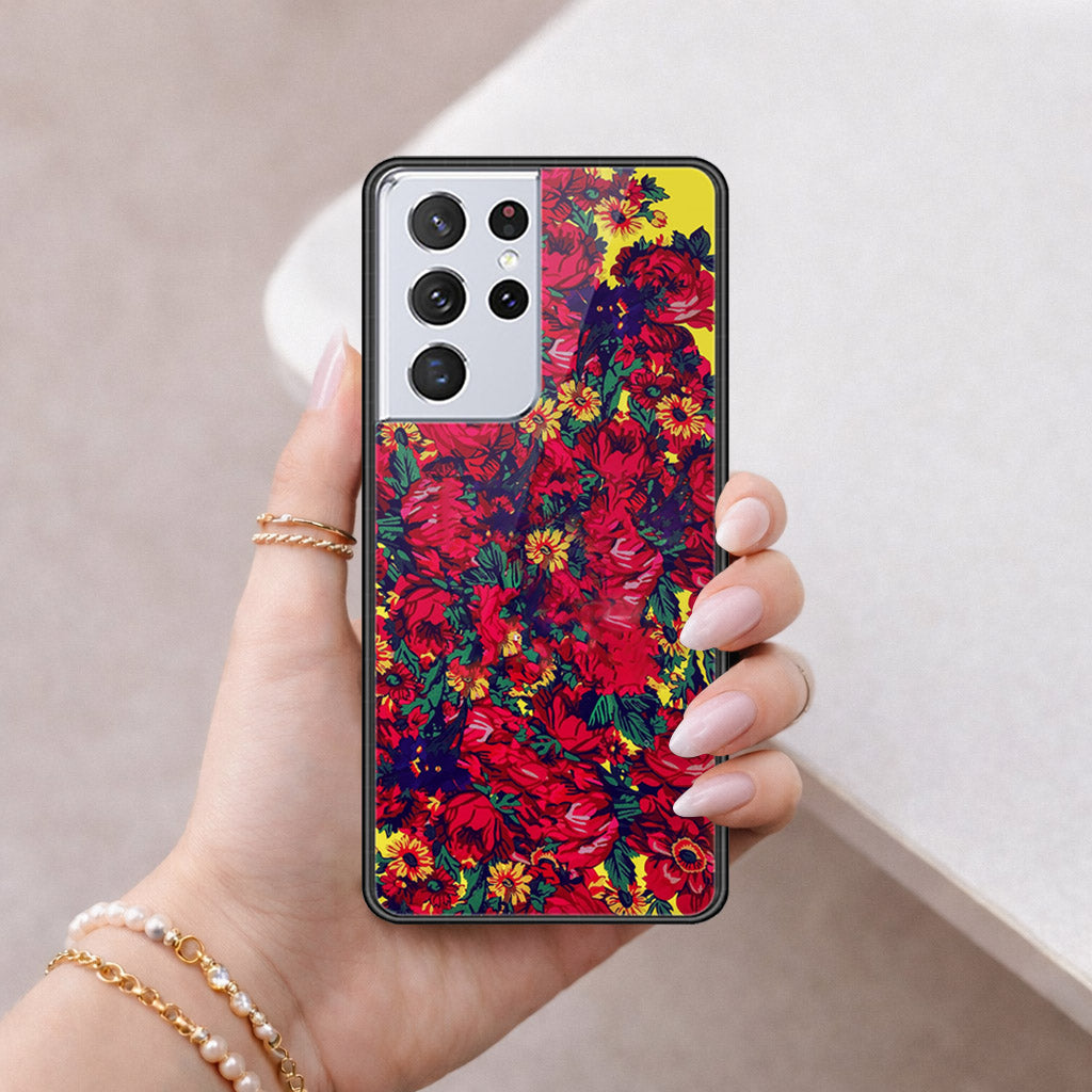 Samsung Galaxy S21 Ultra 5G Cover - Floral Series - HQ Ultra Shine Premium Infinity Glass Soft Silicon Borders Case