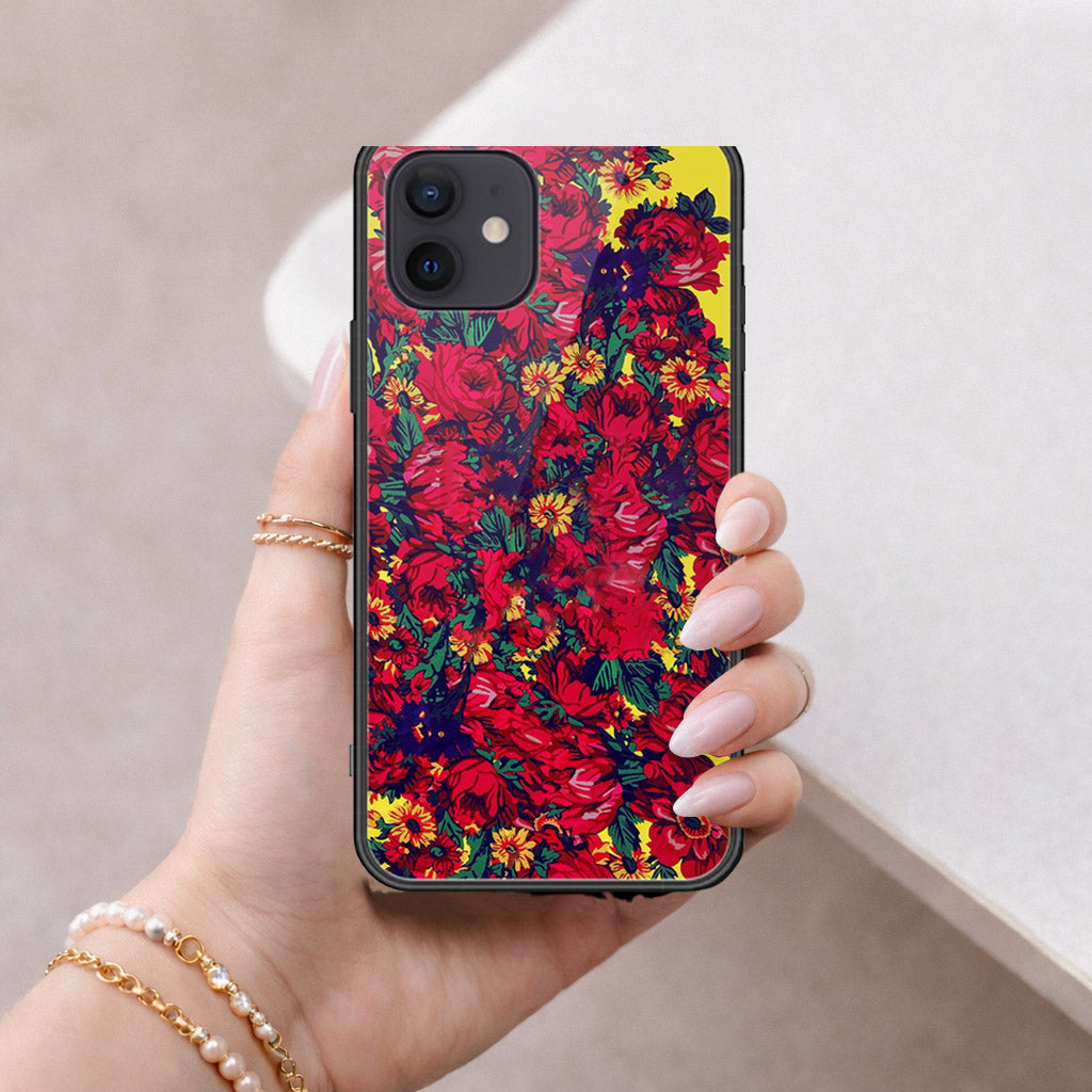 iPhone 12 Mini Cover - Floral Series - HQ Ultra Shine Premium Infinity Glass Soft Silicon Borders Case