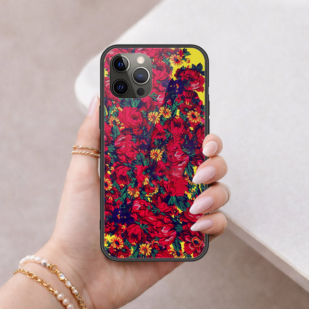 iPhone 12 Pro Max - Floral Series - HQ Ultra Shine Premium Infinity Glass Soft Silicon Borders Case