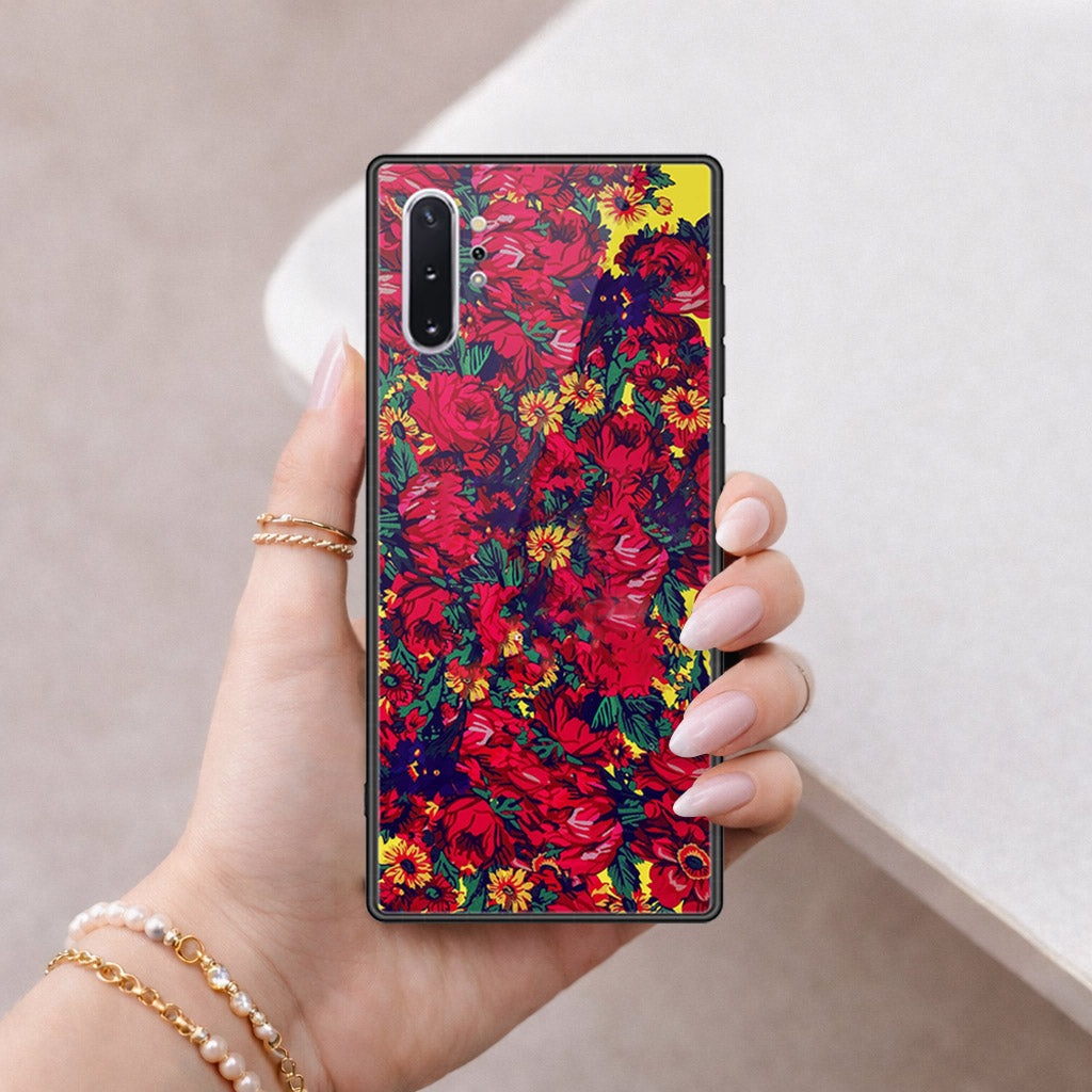 Samsung Galaxy Note 10 Plus Cover - Floral Series - HQ Ultra Shine Premium Infinity Glass Soft Silicon Borders Case