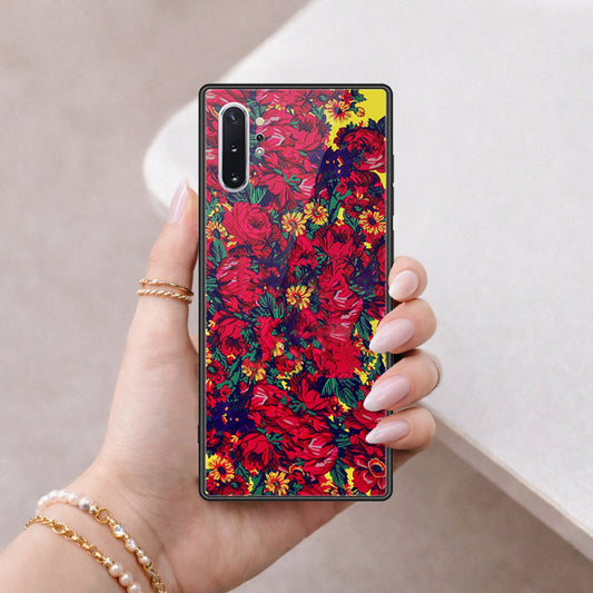 Samsung Galaxy Note 10 Plus Cover - Floral Series - HQ Ultra Shine Premium Infinity Glass Soft Silicon Borders Case