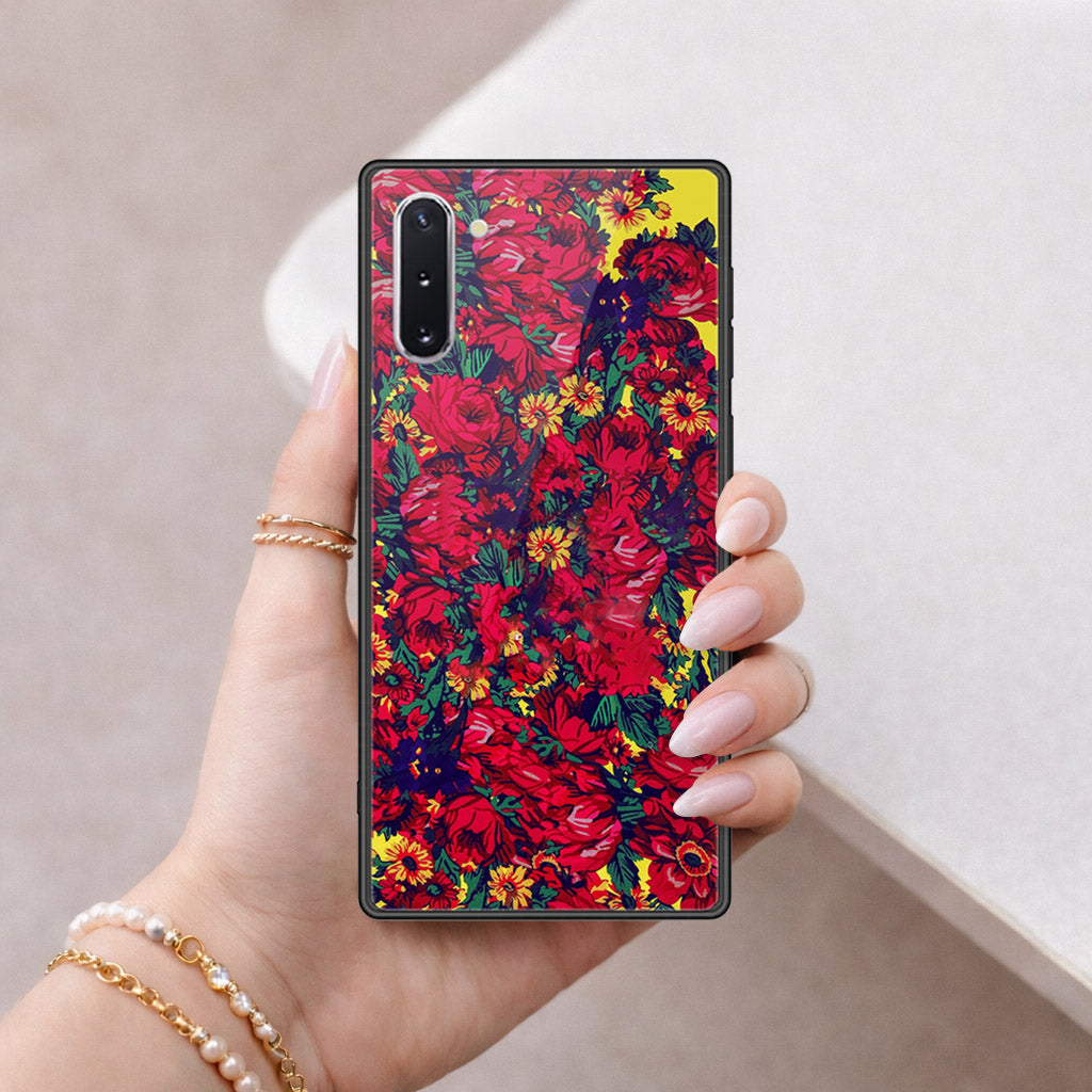 Samsung Galaxy Note 10 Cover - Floral Series - HQ Ultra Shine Premium Infinity Glass Soft Silicon Borders Case