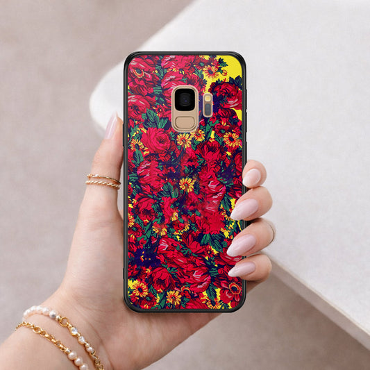 Samsung Galaxy S9 Cover - Floral Series - HQ Ultra Shine Premium Infinity Glass Soft Silicon Borders Case