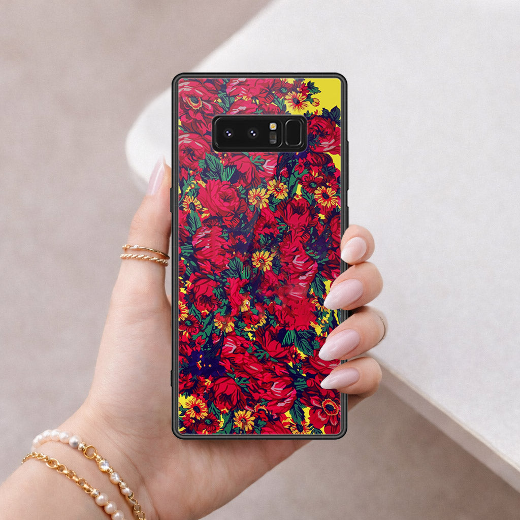 Samsung Galaxy Note 8 Cover - Floral Series - HQ Ultra Shine Premium Infinity Glass Soft Silicon Borders Case