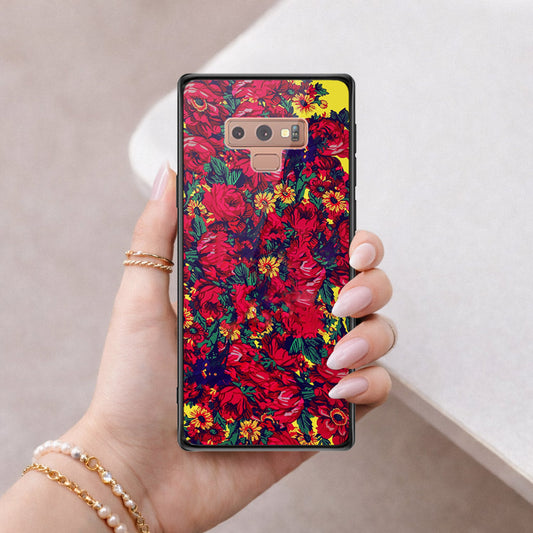 Samsung Galaxy Note 9 Cover - Floral Series - HQ Ultra Shine Premium Infinity Glass Soft Silicon Borders Case