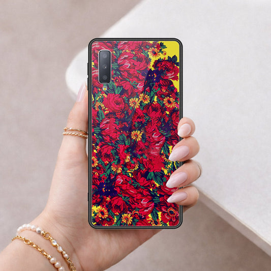 Samsung Galaxy A7 2018 Cover - Floral Series - HQ Ultra Shine Premium Infinity Glass Soft Silicon Borders Case