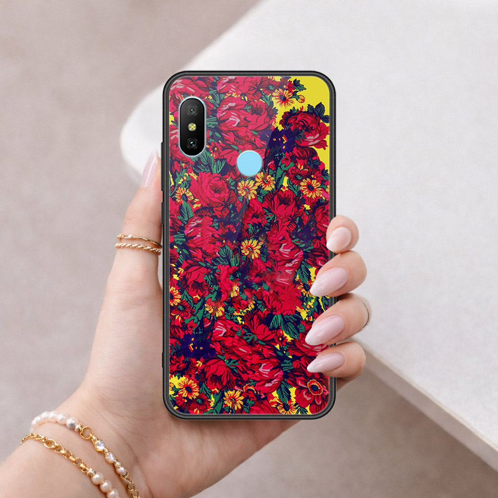 Xiaomi Mi A2 Cover - Floral Series - HQ Ultra Shine Premium Infinity Glass Soft Silicon Borders Case