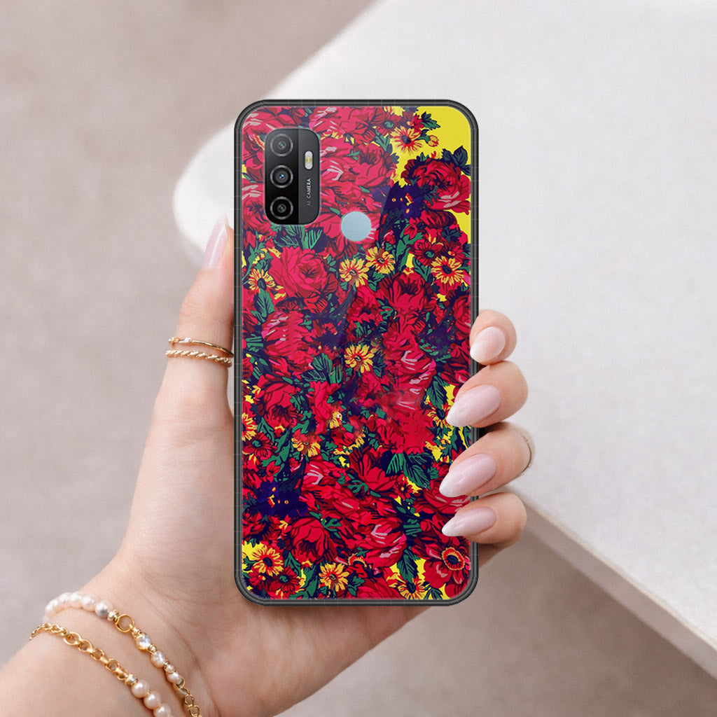 Oppo A53 Cover - Floral Series - HQ Ultra Shine Premium Infinity Glass Soft Silicon Borders Case