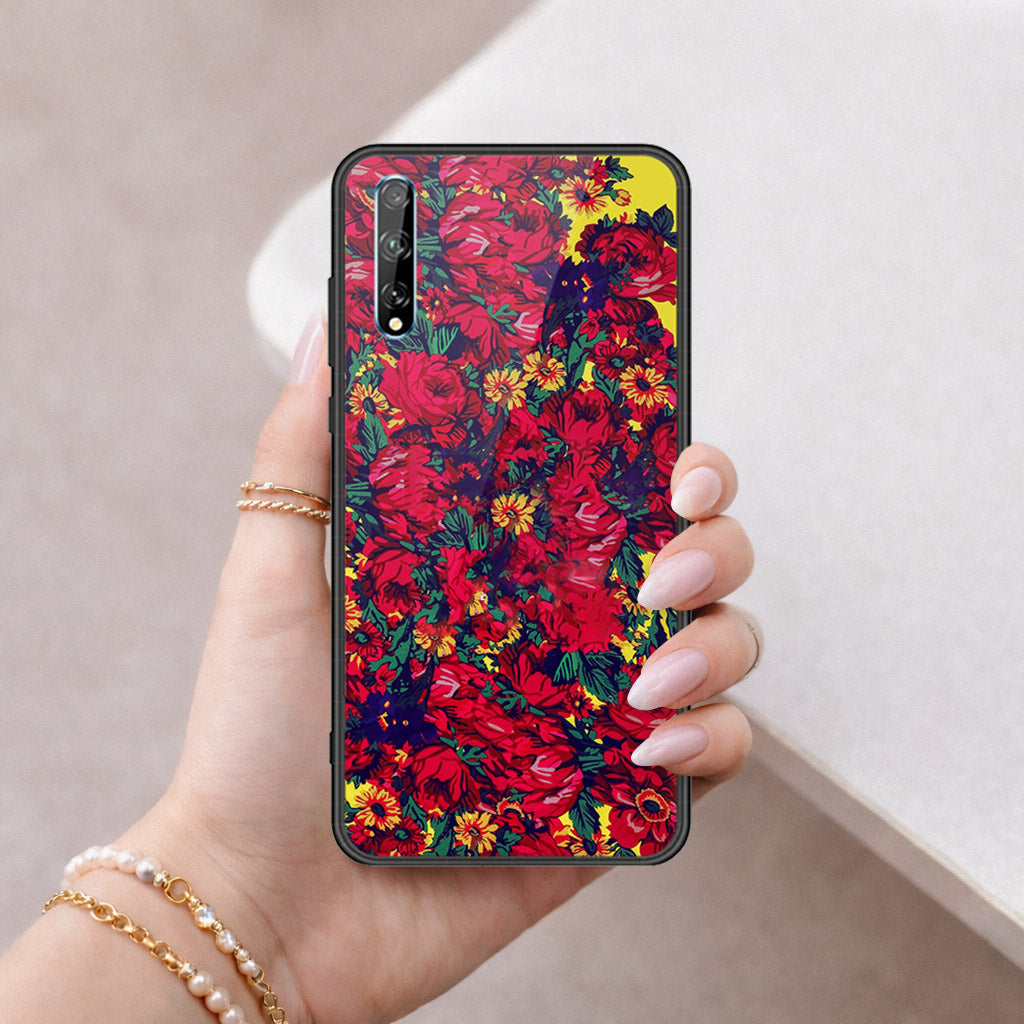 Huawei Y8p Cover - Floral Series - HQ Ultra Shine Premium Infinity Glass Soft Silicon Borders Case