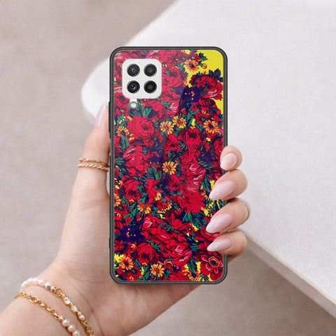 Samsung Galaxy A22 Cover - Floral Series - HQ Ultra Shine Premium Infinity Glass Soft Silicon Borders Case