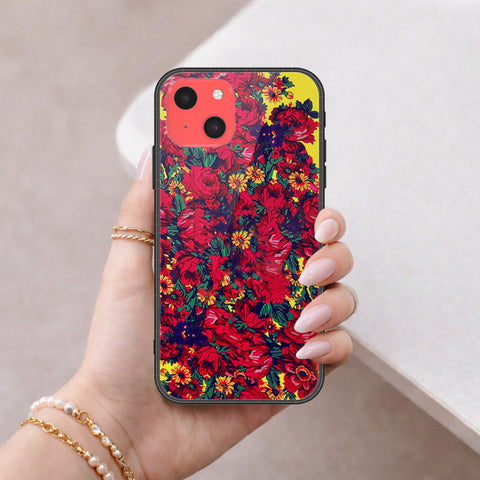 iPhone 13 Mini Cover - Floral Series - HQ Ultra Shine Premium Infinity Glass Soft Silicon Borders Case