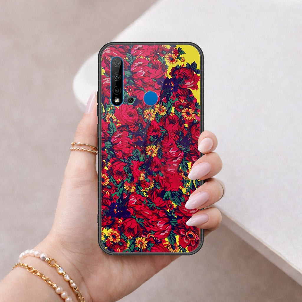 Huawei P20 Lite 2019 Cover - Floral Series - HQ Ultra Shine Premium Infinity Glass Soft Silicon Borders Case