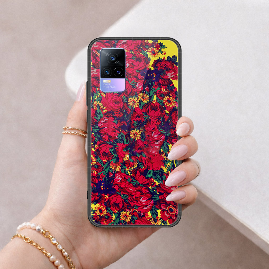 Vivo Y73 Cover - Floral Series - HQ Ultra Shine Premium Infinity Glass Soft Silicon Borders Case