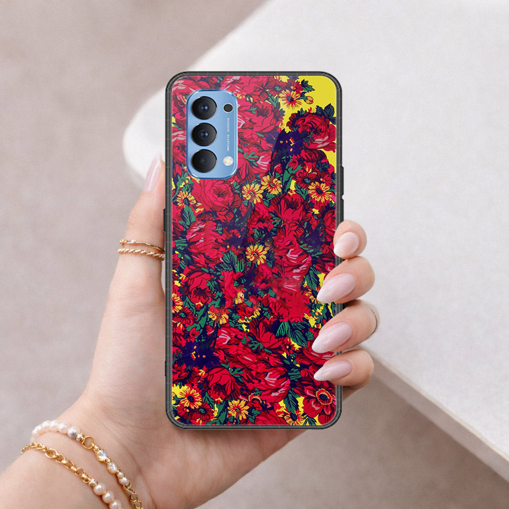 Oppo Reno 4 Cover - Floral Series - HQ Ultra Shine Premium Infinity Glass Soft Silicon Borders Case
