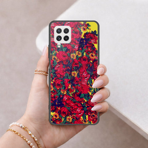 Samsung Galaxy M22 Cover - Floral Series - HQ Ultra Shine Premium Infinity Glass Soft Silicon Borders Case